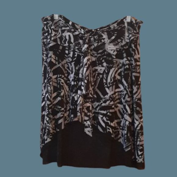 Vintage Y2K Profile by Gottex Mesh Skirt Size L Layered Black White Geometric - Picture 1 of 7